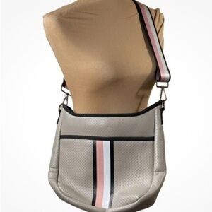 HAUTE SHORE Cream and Pink Crossbody Bag with Sporty Design